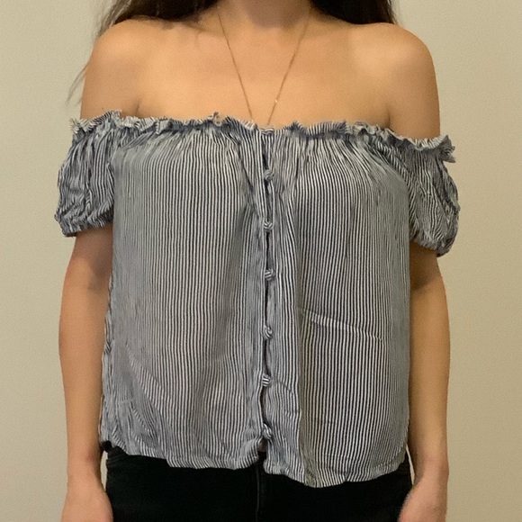 American Eagle Stripes Off-the-shoulder Top - Picture 2 of 6